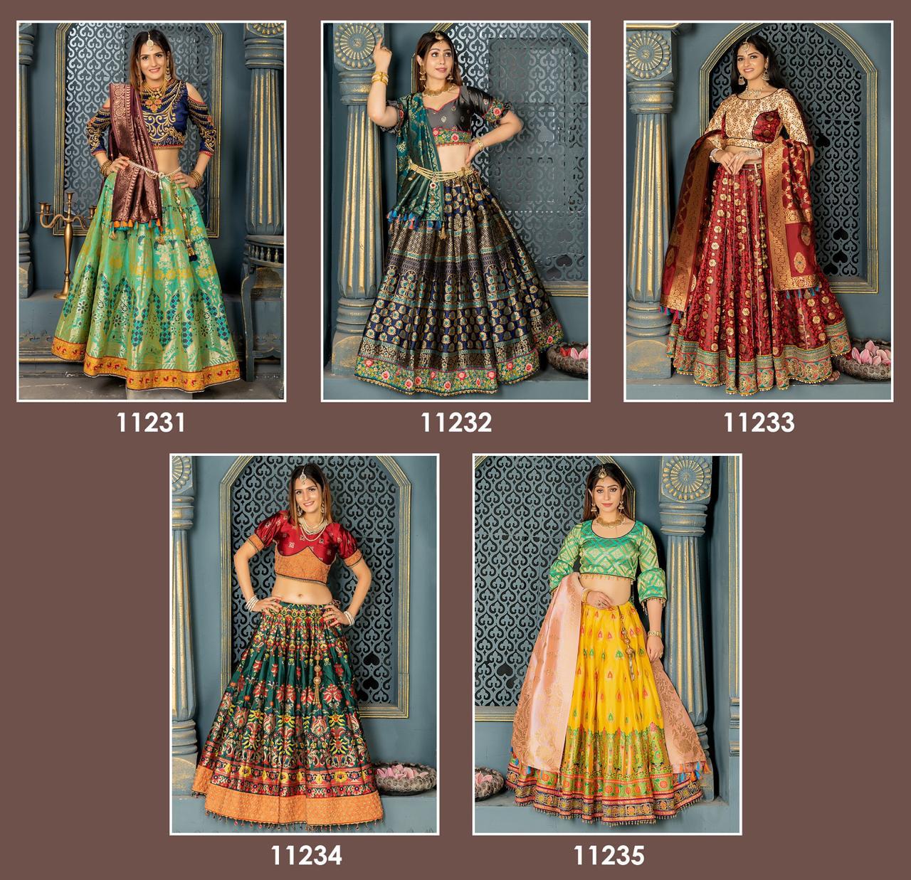 Peafowl Banarasi Silk Lehenga 11231-11235