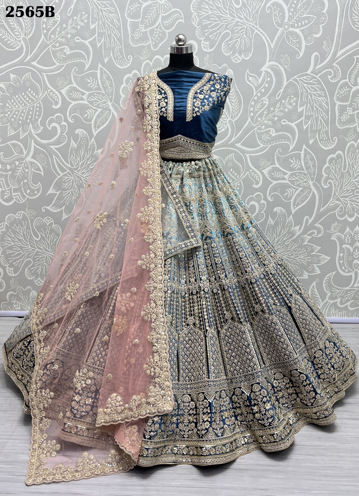 Buy Grey Silk Hand Embroidered Floral Plunge V Neck Bridal Lehenga Set For  Women by Miku Kumar Online at Aza Fashions.