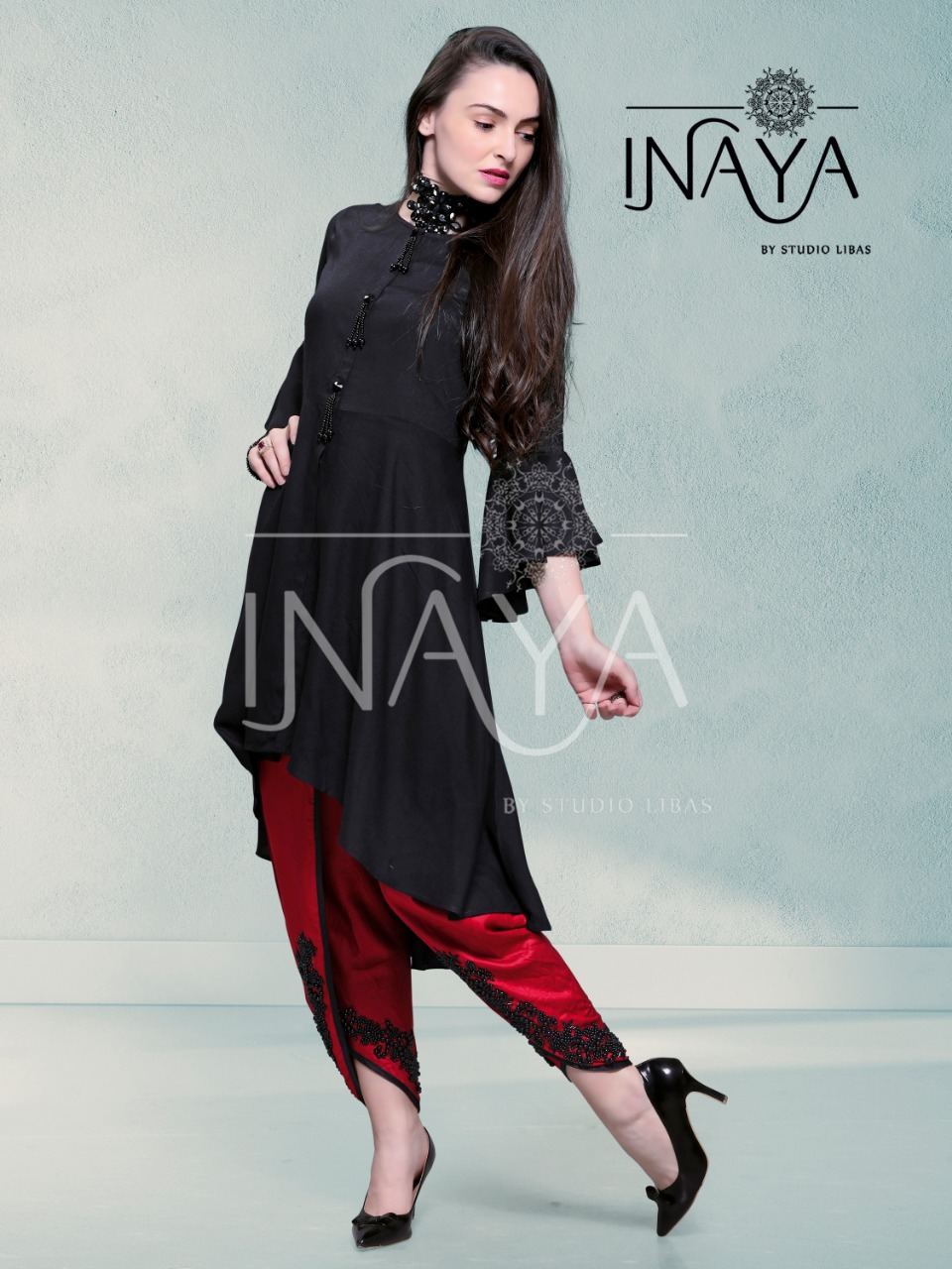 Inaya By Studio Libas Tunic Tulip Black Red