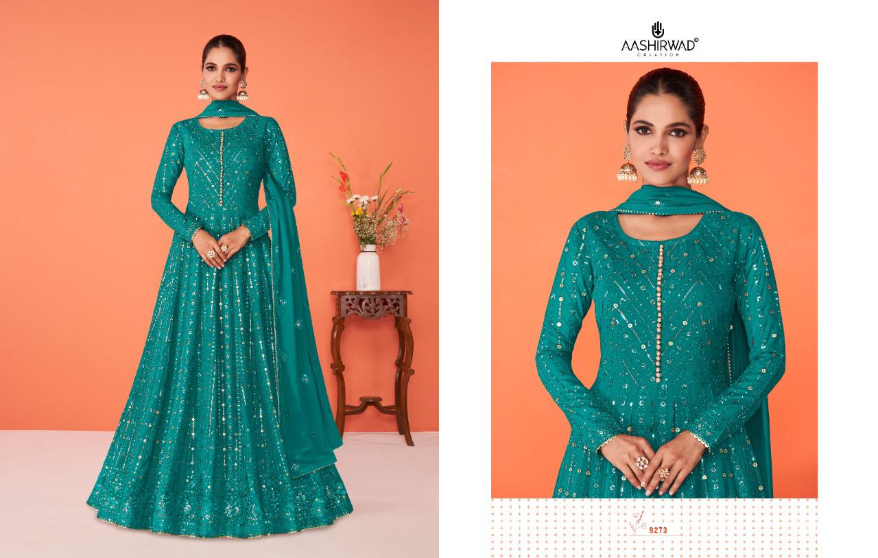 aashirwad creation alizza shaded 8529 series real georgette designer dress  catalogue online dealer surat