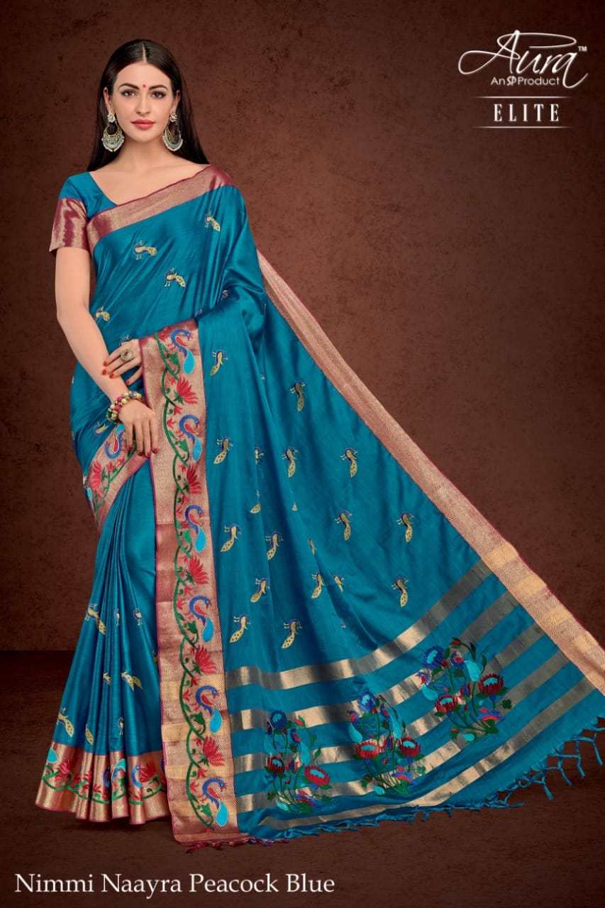 Aura Saree Nimmi Naayra Peacock Blue