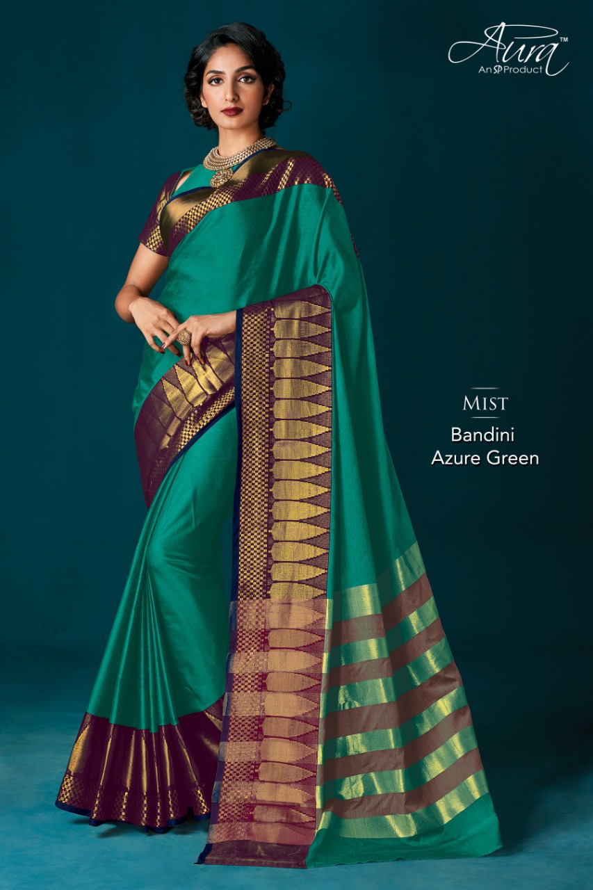 Aura Saree Bandini Cotton Silk Saree Azure Green