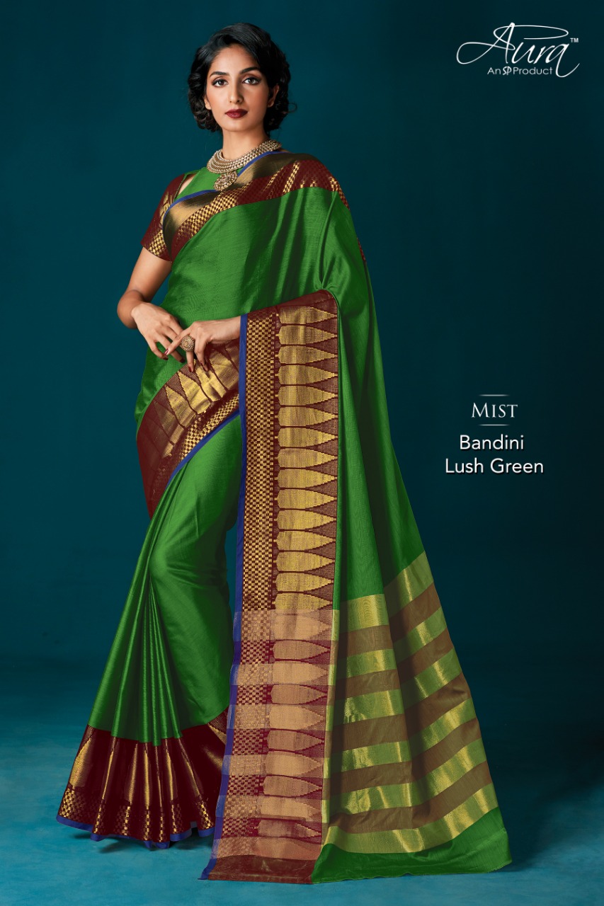 Aura Saree Bandini Cotton Silk Saree Lush Green