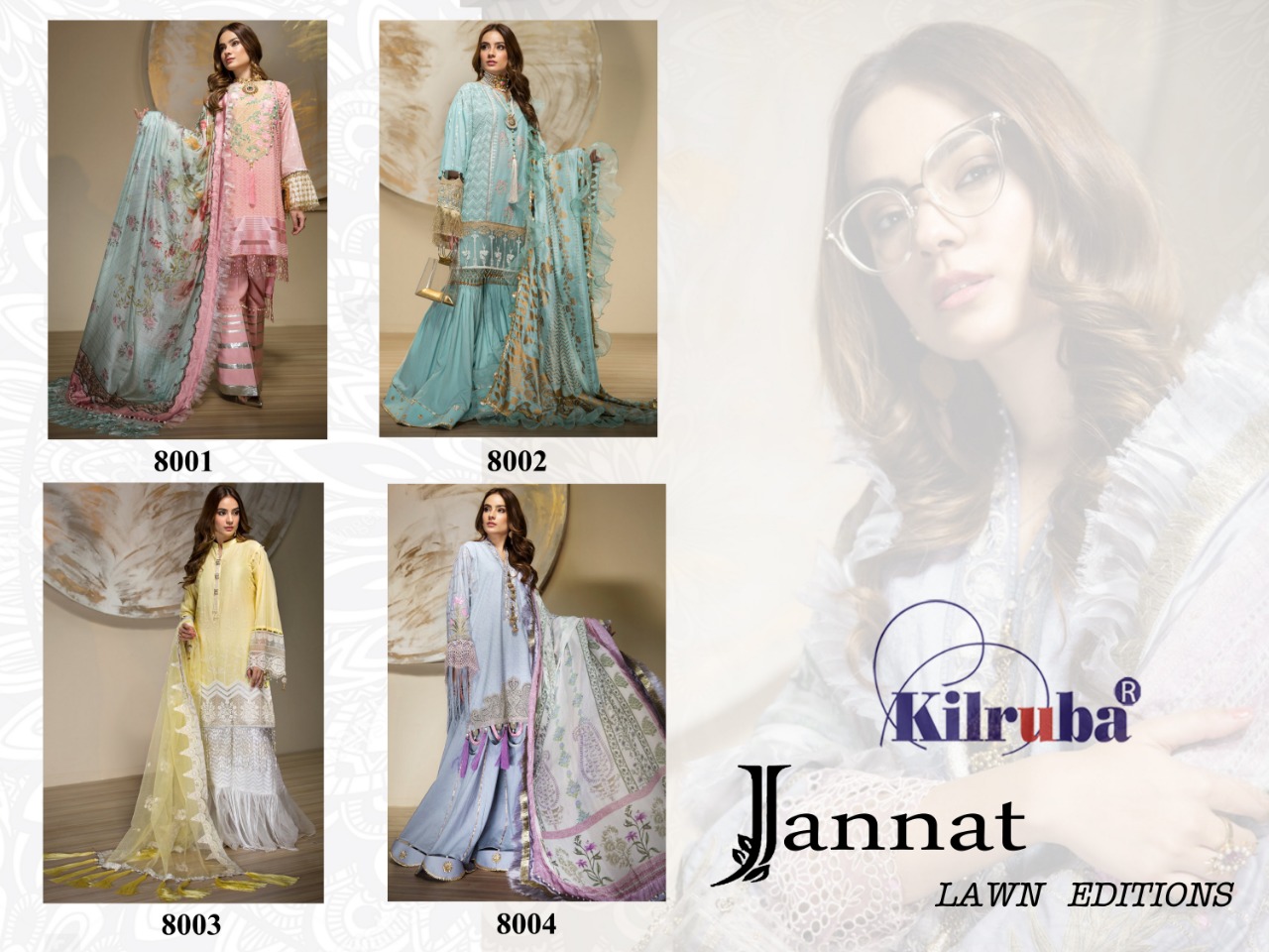 Kilruba Jannat Lawn Editions 8001-8004