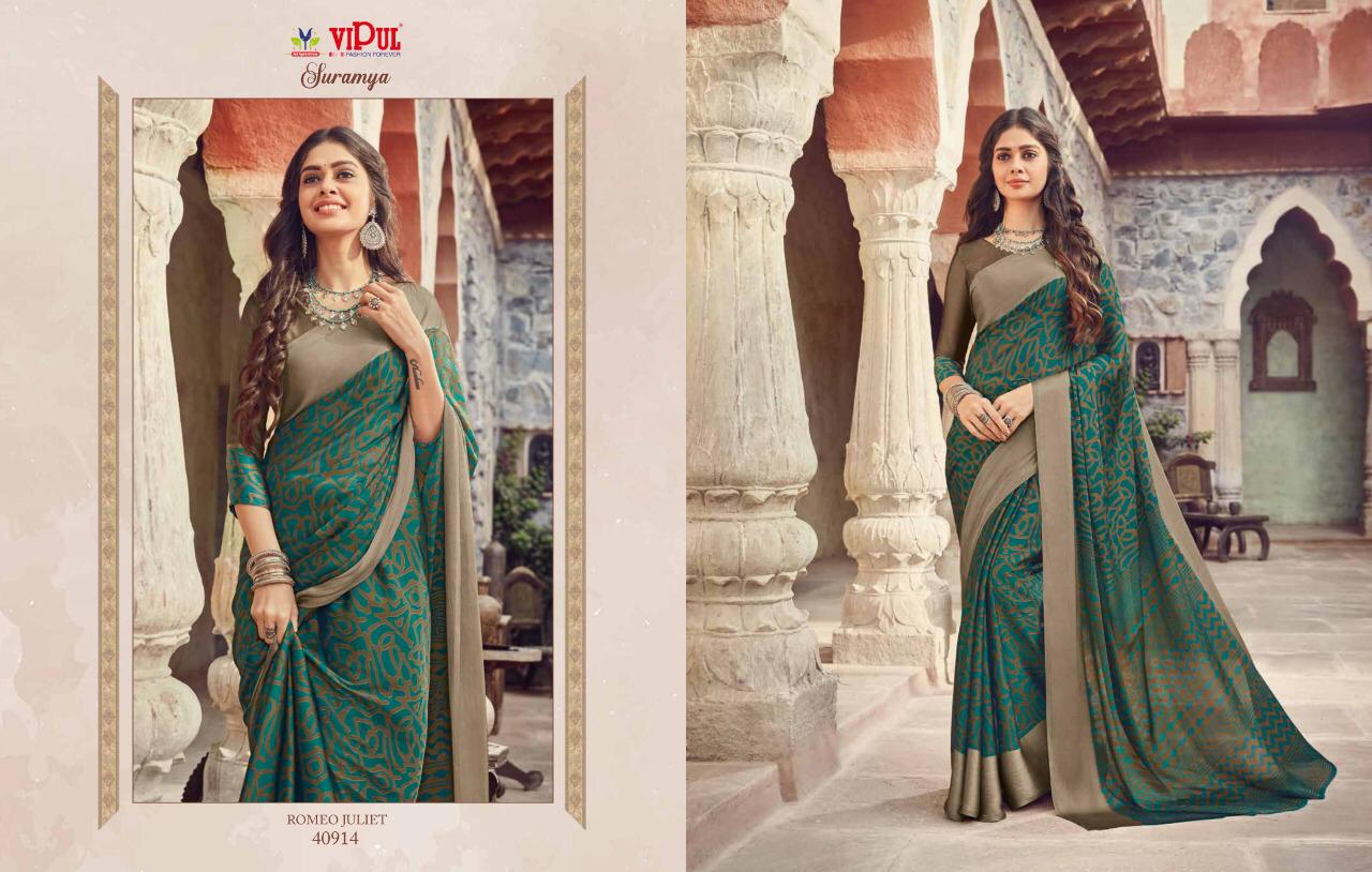 Vipul fashion chanda chiffon with fancy party wear saree collection at best  rate