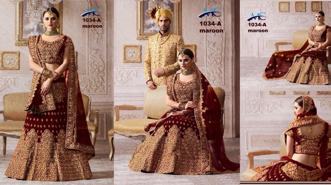 MC 1034-A Velvet Designer Bridal Wedding Lehenga Choli	