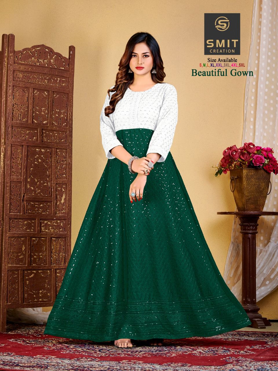 Top Anarkali Suit | Dark Green Thread Embroidered Net Abaya Style Suit –  Gunj Fashion