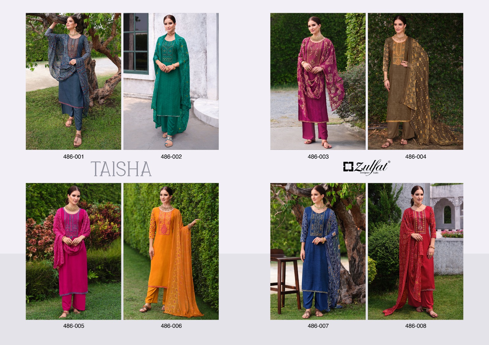 Zulfat Designer Suits Taisha 486-001 to 486-008