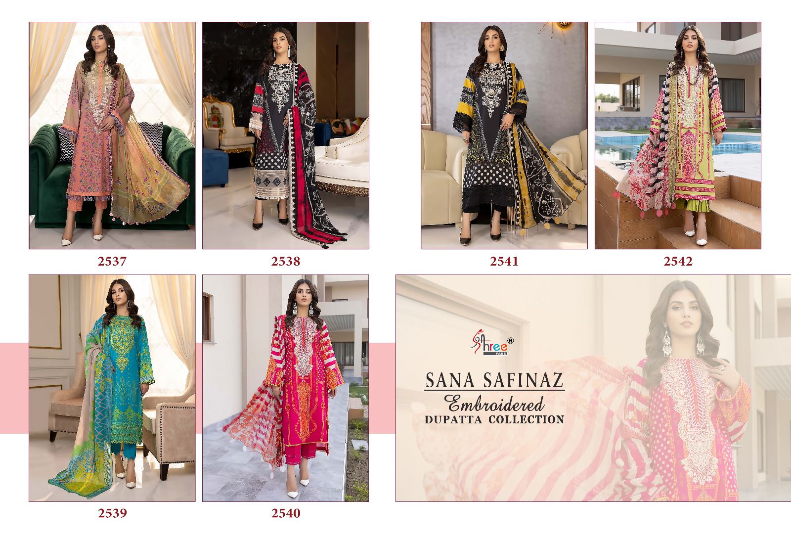 Shree Fab Sana Safinaz Embroidered Dupatta Collection 2537-2542