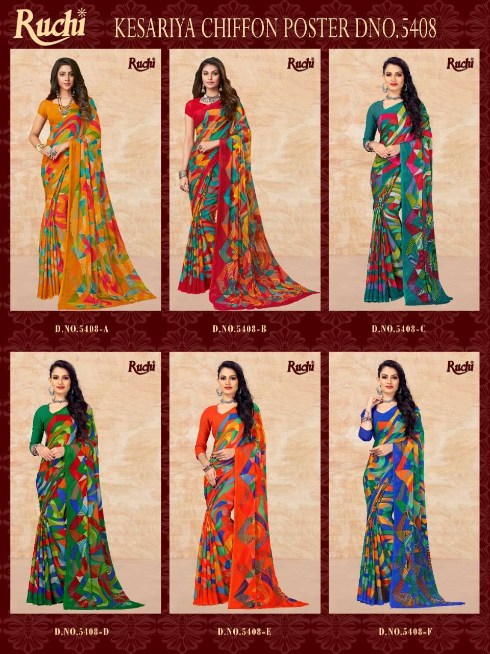 Ruchi Saree Kesariya Chiffon 5408 Colors 