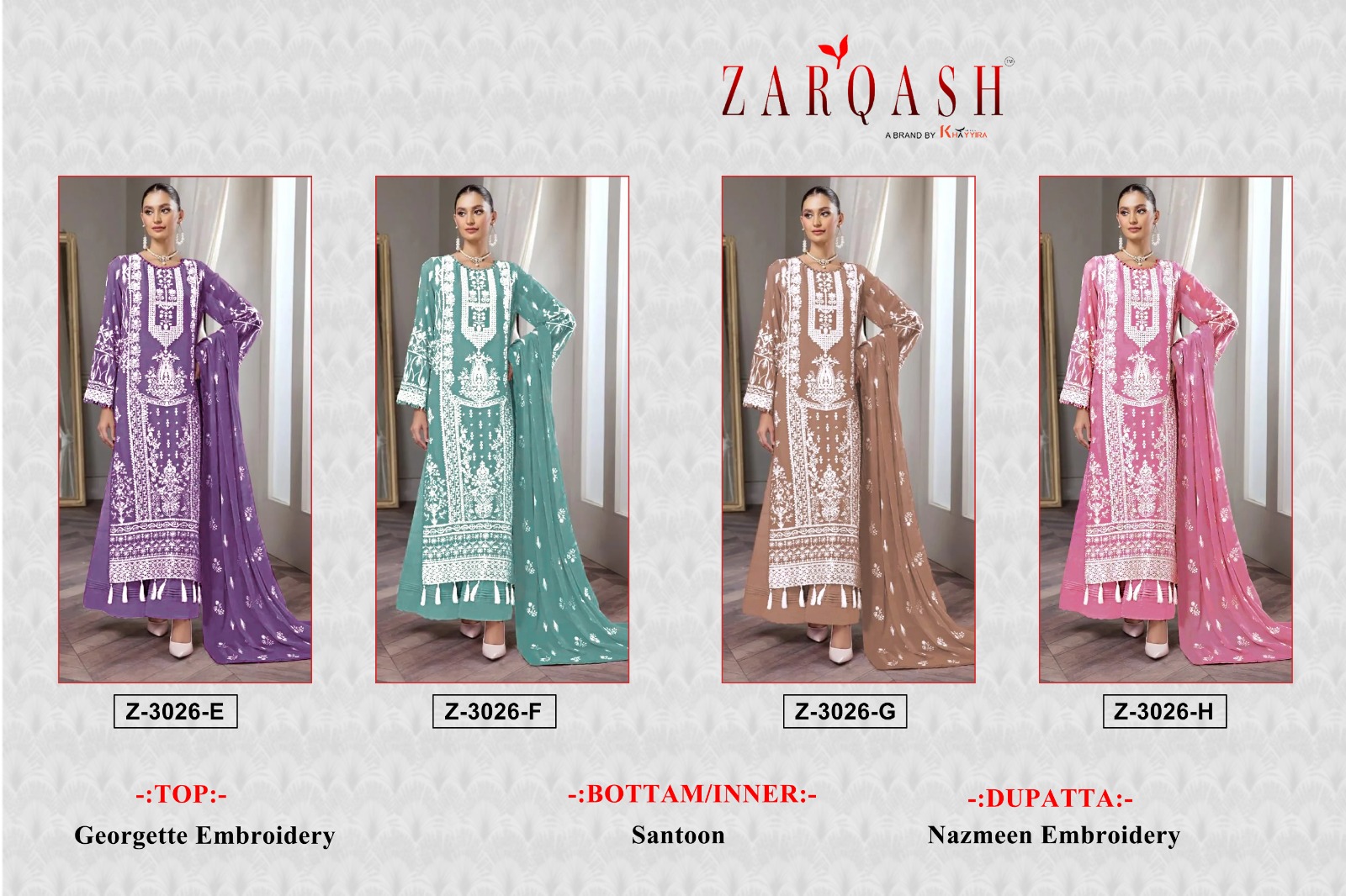 Zarqash Pakistani Suit Z-3026 Colors 