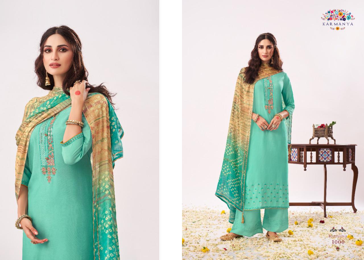 Green Cotton Embroidered Salwar Kameez Suit Unstitched Dress Material-Sv07