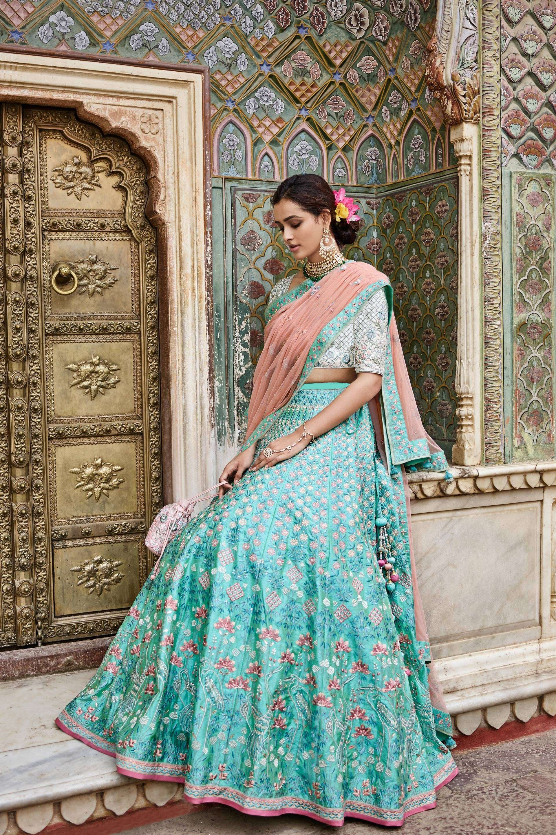 Buy online Foil Printed Sea Green Lehenga from ethnic wear for Women by  Janasya for ₹2069 at 26% off | 2024 Limeroad.com