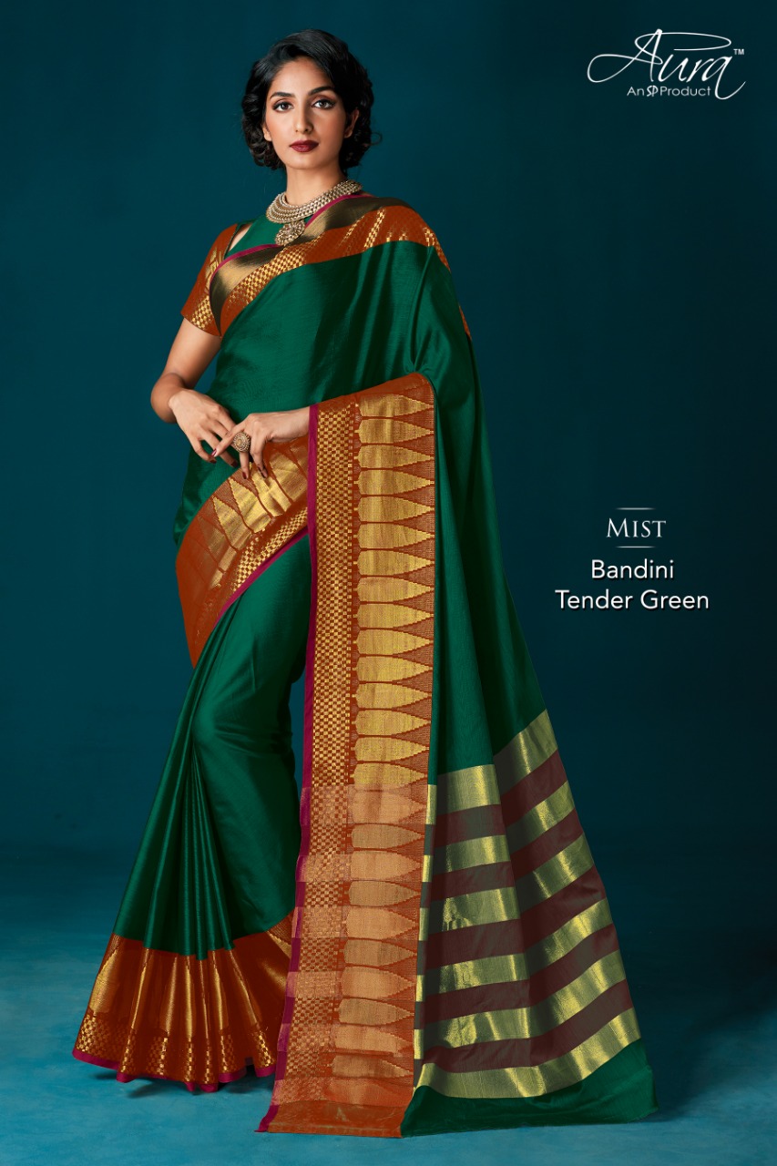 Aura Saree Bandini Cotton Silk Saree Tender Green