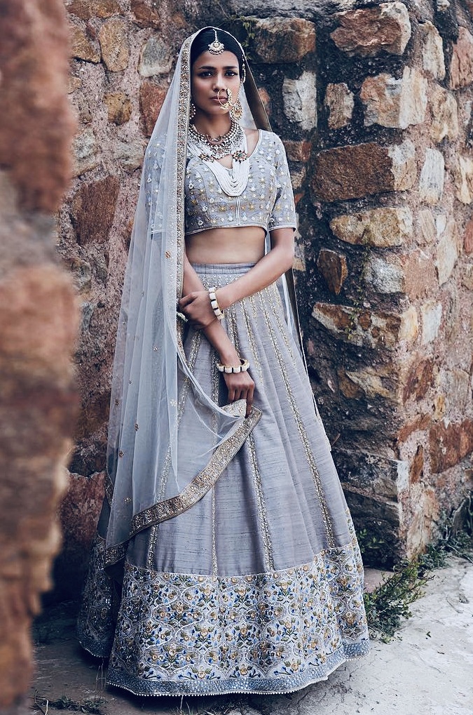 Embroidery Machine Grey Georgette Thread Sequins Lehenga Choli at Rs 2750  in Surat