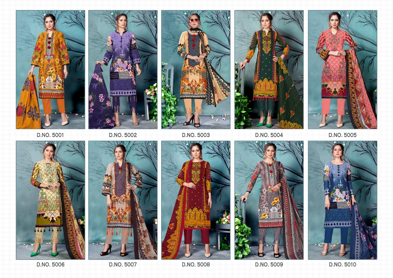 Madhav Fashion Saafwa Lawn Collection 5001-5010