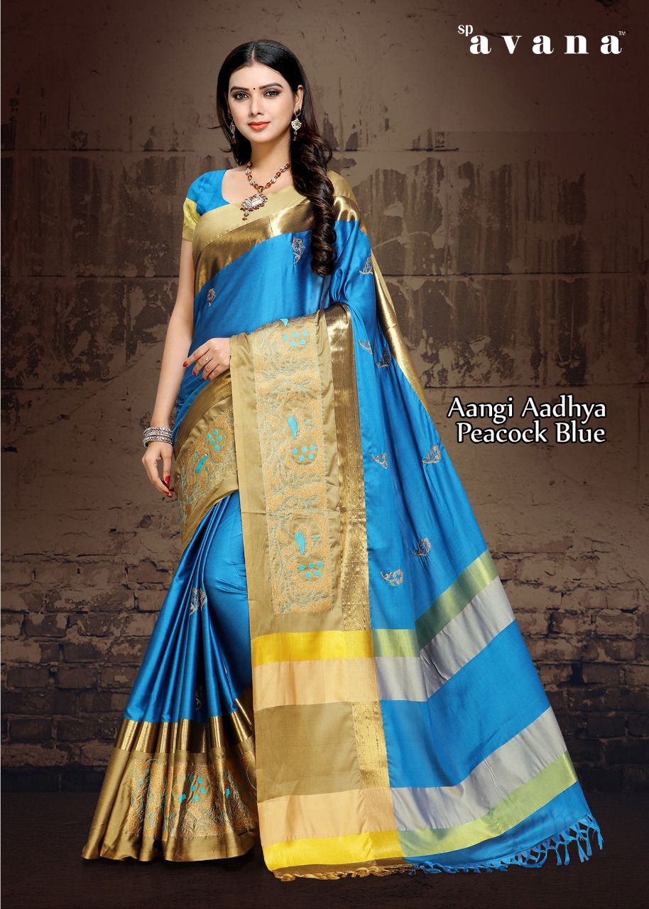 Aura Saree Aangi Aadhya Peacok Blue
