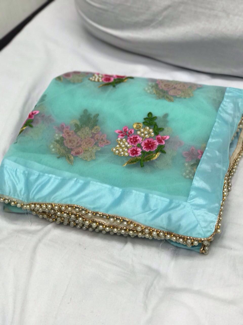 Designer Party Wear Premium Quality Embroiderd Saree SKY BLUE