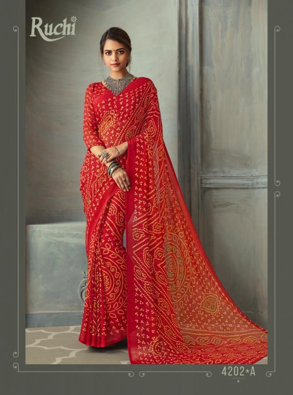 Ruchi Bandhani Super Kesar Chiffon-50th Edition 4202-4211 Series  