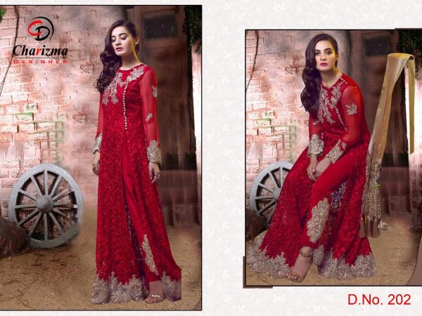 Charizma Designer 202 Red Salwar Suits 