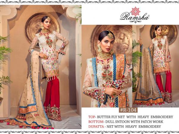 Ramsha 104 Cream Color Pakistani Style Suit 