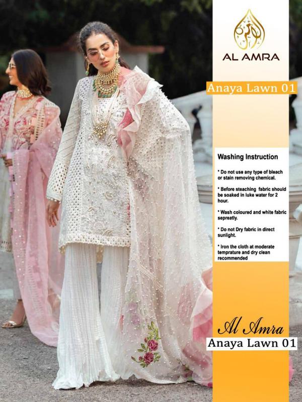 AL Amra Anaya Lawn ZF-01 White Suits  