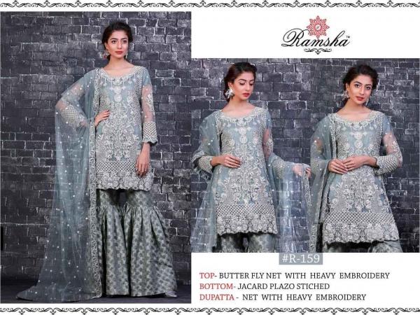 Ramsha 159 Grey Color Net Plazzo Suit 