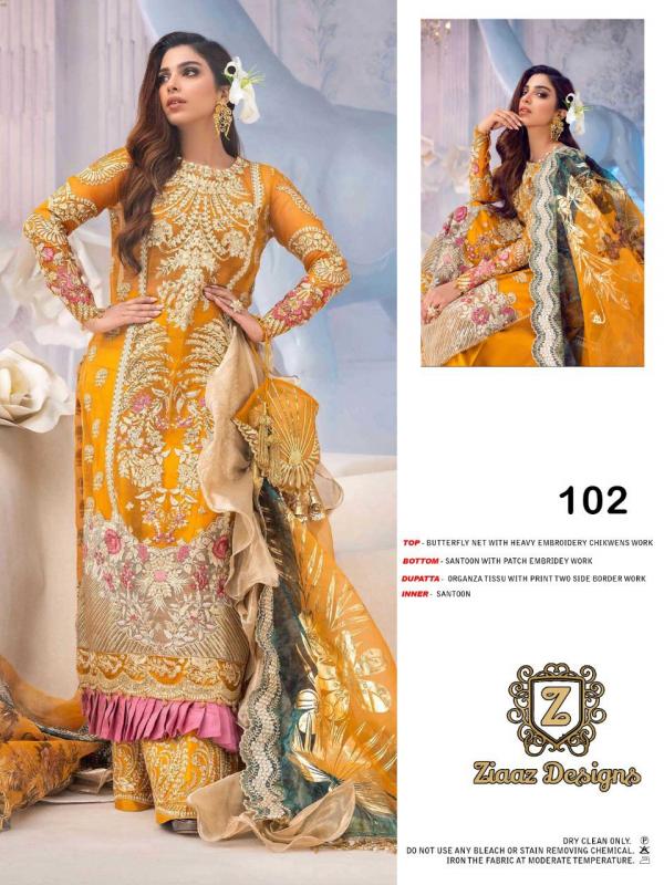 Ziaaz Design 102 Yellow Dress Material 