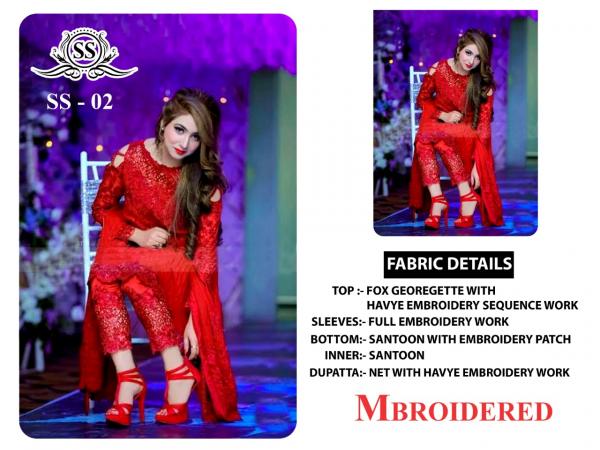 SS Mbroidered 02 Red Salwar Kameez  