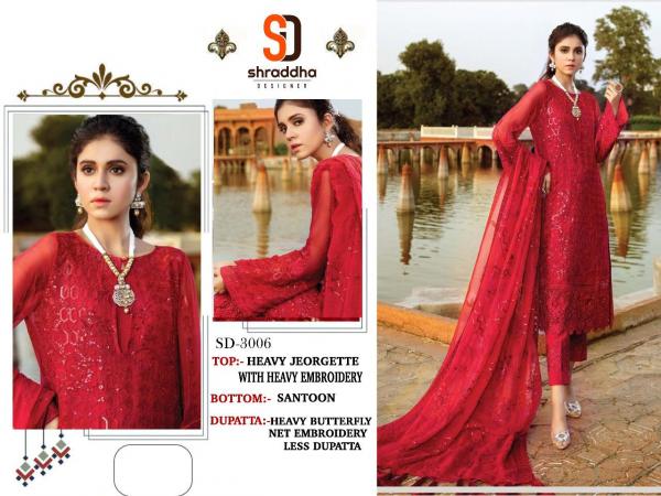 Shraddha Designer 3006 Red Salwar Kameez  