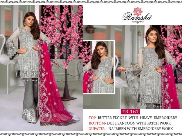 Ramsha 161 Grey Color Pakistani Suit 