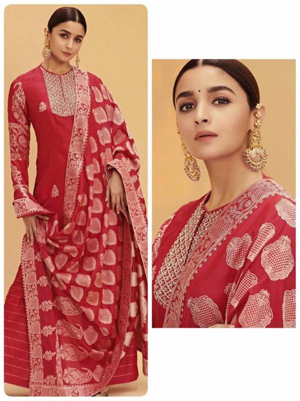 FG Alia Bhatt Red Georgette Embroidered Straight Suit 