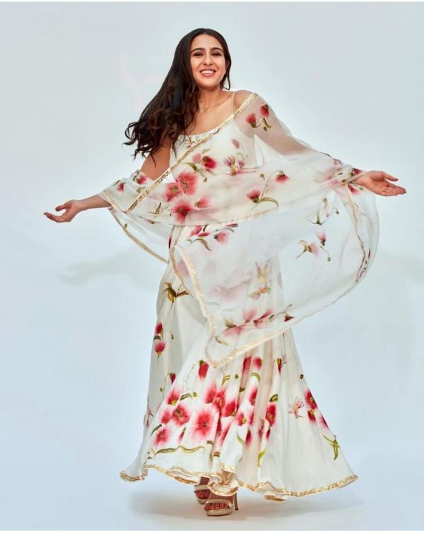 Bollywood Printed White Gown With Dupatta 