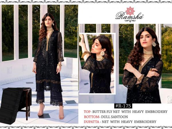 Ramsha 175 Black Color Net Dress Material